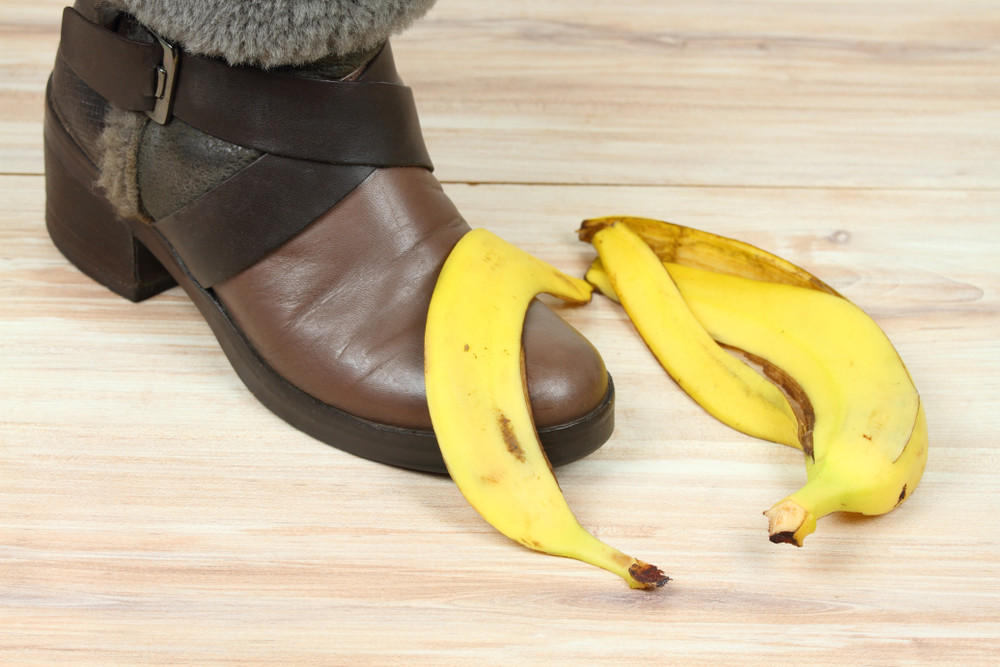 Banana peel over shoe